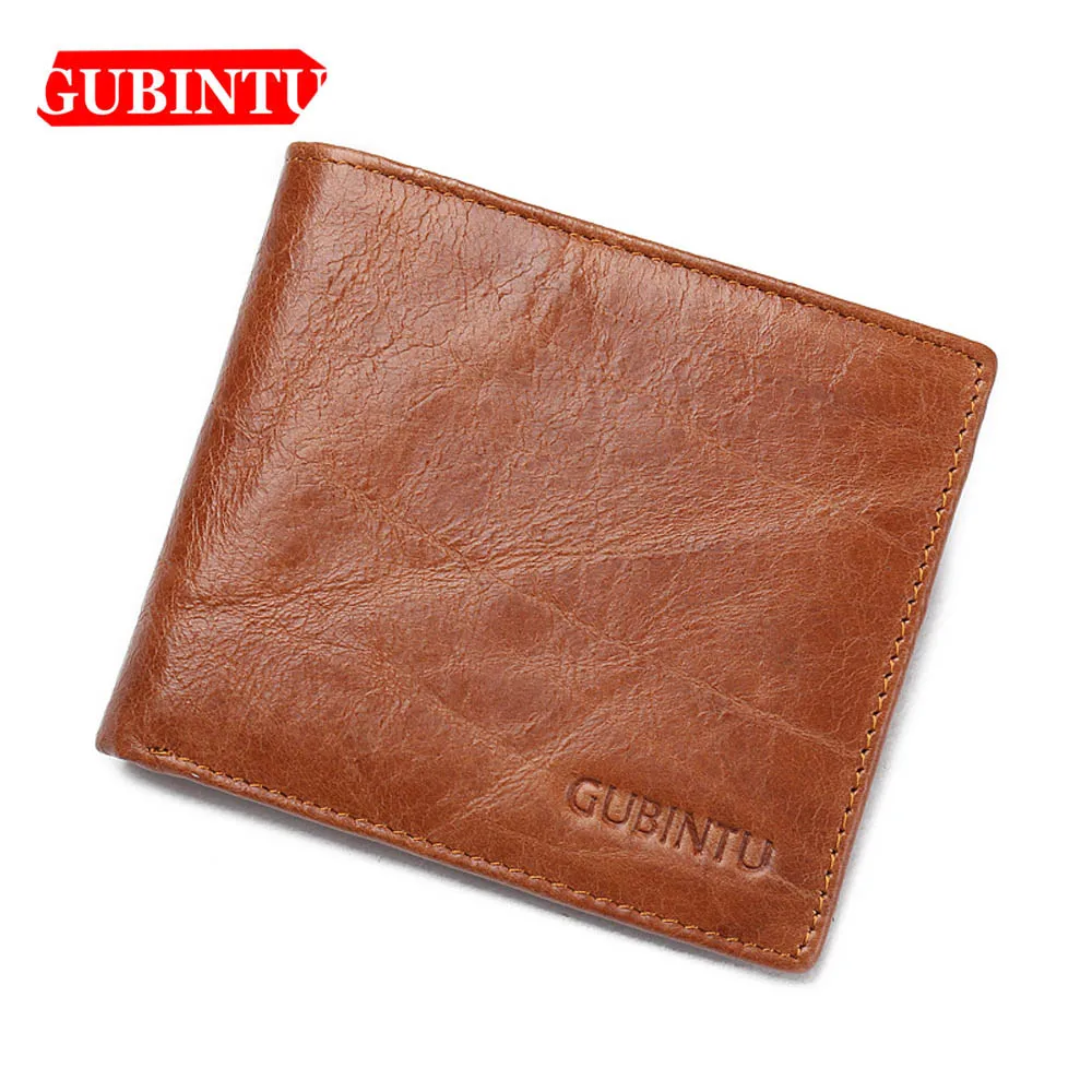

GUBINTU Short Genuine Cow Leather Men Wallets Card Holder Note Compartment Solid Men Wallets Vintage High Quality Brand Wallets