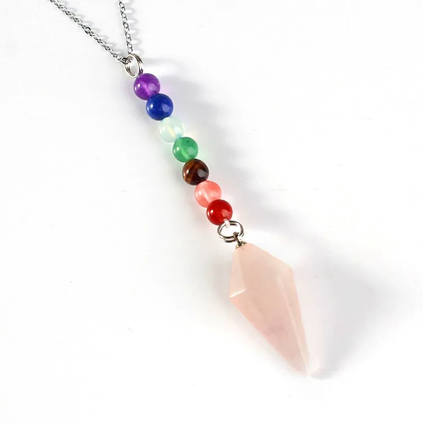 

100-Unique 1Pcs Silver Plated Hexagonal Pyramid Natural Rose Pink Quartz Pendant Healing Chakra Necklace Charm Jewelry