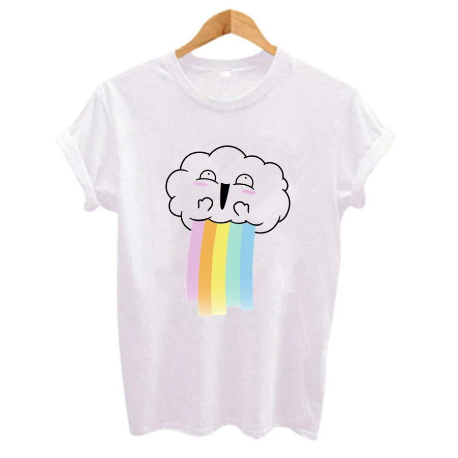 Cartoon Image Cute Print T Shirt Funny Shirt Girl White Top Tee Plus Size Casual Short Sleeve O-neck