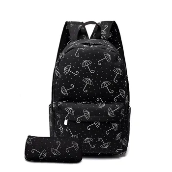 

Canvas Striped Umbrella Style Anchor Print Backpack Male Female Student School Bag Casual Flower Unisex Backpack