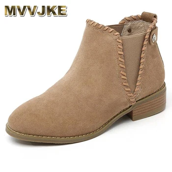 

MVVJKE Shoes woman 2017 autumn winter new Women's boots thick with leather boots large size female boots Ankle boots for women