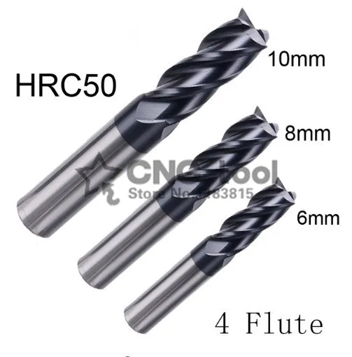 

4F-10 4F-8 4F-6 HRC50,3 piece carbide Square Flatted End Mills coating 10mm 8mm 6mm each one piece.