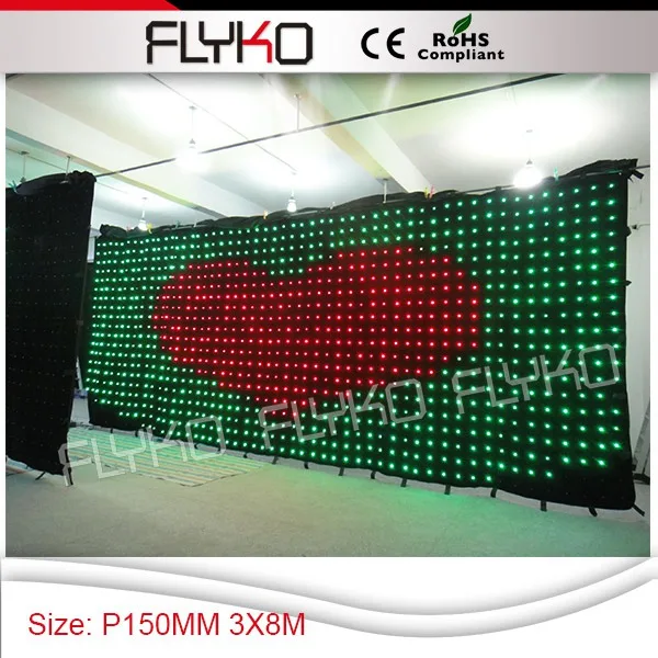 

Free shipping P150MM 3M*8M led video curtain for PC controller, LED Backdrops for wedding,nightclub