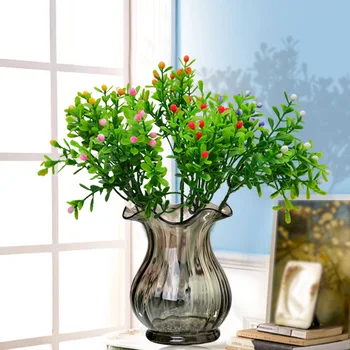 

(6pcs/lot)6 Colors Wedding Home Decor Garden Artificial Plants Fake Plastic Milan Grass Foliage Plant Tree 2018