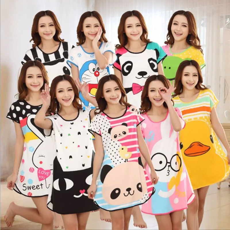 

2018 New Style Night Dress Summer Short-sleeved Cartoon Sleepwear Print Lovely Cartoon SleepDress Ladies Home Dress Nightgowns