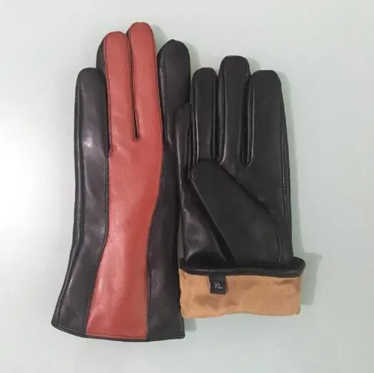 Высококачественные модные женские перчатки, перчатки из натуральной кожи, короткие дизайнерские женские перчатки с сенсорным экраном на осень и зиму, теплые перчатки, варежки - Цвет: black red  style 2