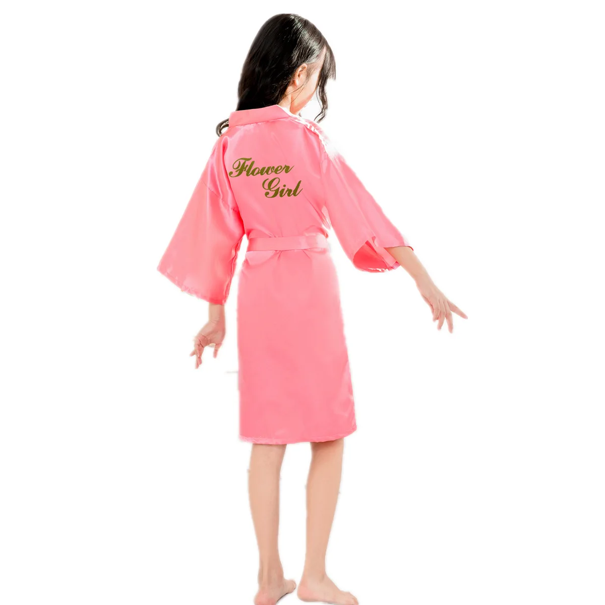 Банный халат с цветами для девочек, детские халаты новые летние шелковые пижамы для маленьких девочек, халаты купальный халат для младенцев, одежда для сна детская одежда - Цвет: rose