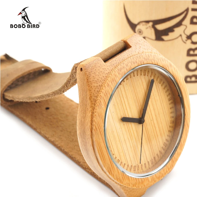 BOBO BIRD Natural Bamboo Wood Wrist Watch for Men With Genuine Cowhide Leather Strap Quartz Watches Ideal Gifts C-A35
