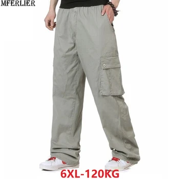 

spring summer Men plus size big 6XL pants fat people safari style pocket Stretch trousers out door casual cargo cotton pants 5XL