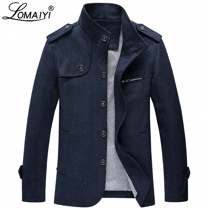 

LOMAIYI Men Jacket Men's Medium Length Woolen Trench Coat Male Spring Autumn Jackets Mens Stand Collar Casual Overcoat BM291
