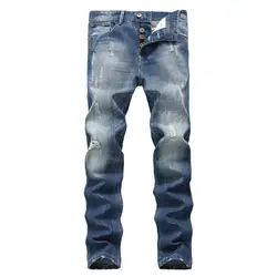 Новинка 2017 года Дизайн Для мужчин джинсы Рваные байкерские отверстие джинсовые прямые Punk Rock Джинсы страх Божий Для мужчин s брюки Boost байкер