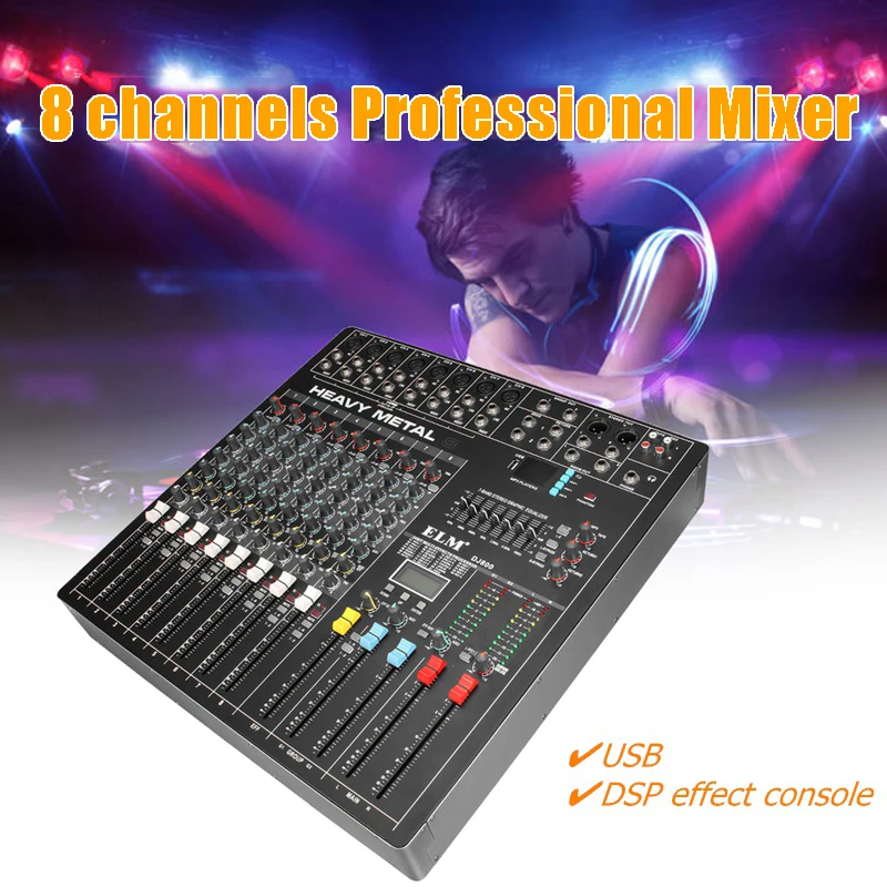 

Professional Audio DJ Mixing Console 8 Channels WIth USB DSP Digital Effects Processors For DJ Audio Karaoke Sound Mixer
