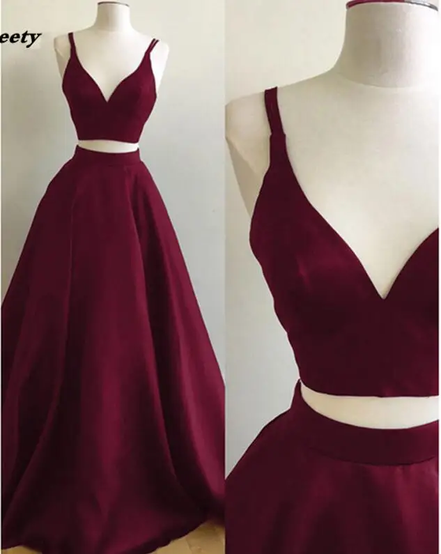 Простое длинное платье красного вина из 2 предметов для выпускного вечера, короткое платье на бретелях с длинной юбкой, модные вечерние платья подружки невесты, Vestido Longo De Festa - Цвет: same as picture