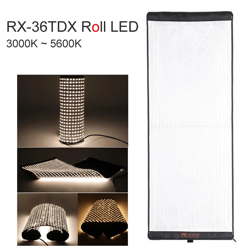 

FalconEyes RX-36TDX Flexible Rollable Cloth LED Fill-in Light Lamp Studio Video Photo Lighting Panel 240W Bi-Color 3000K-5600K
