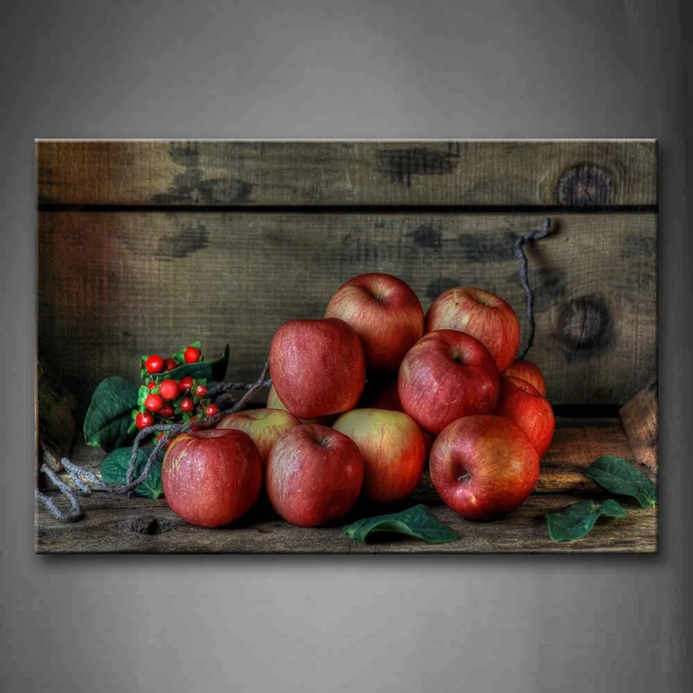 

Framed Wall Art Pictures Red Apple Leaf Canvas Print Food Poster With Wooden Frame For Home Living Room And Office Decor