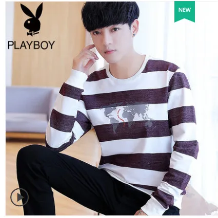 Playboy с длинным рукавом мужской осенний тренд полосатый джемпер носить осеннюю одежду свитер мужской свитер - Цвет: Синий