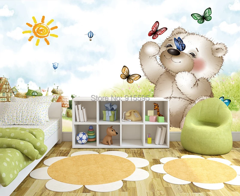 На заказ Настенные обои Papel De Parede 3D мультфильм озорной медведь детская комната спальня нетканые печатные обои фрески 3D