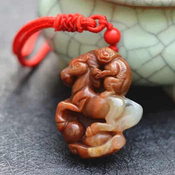 

Natural Yellow Jades Stone Pendant 3D Carved Zodiac Horse Monkey Pendant Necklace Gift for Women Jades Stone Jewelry free rope