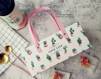 

24.5x9.5x10.5cm Cactus handle paper box Portable Handle Macaron Bakery Cake Boxes food packaging size .50piece/lot