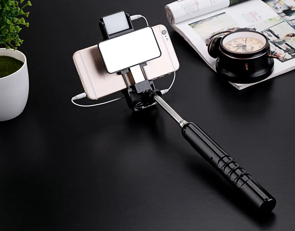 Мини Выдвижной ручной монопод проводное зеркало, селфи-Палка с светодиодный светильник для телефона Iphone 5 6 6s 7 samsung Xiaomi Android