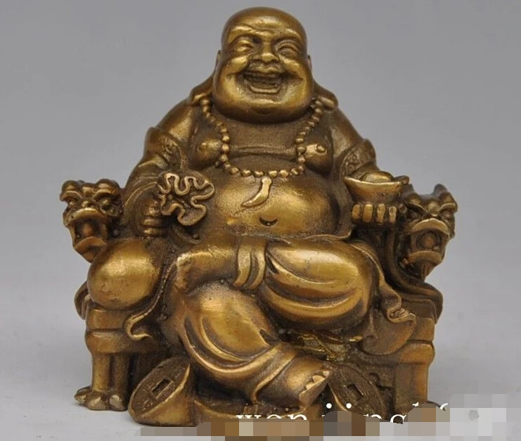 

8cm chinese buddhism fane Brass Wealth money bag yuanbao Maitreya Buddha Statue