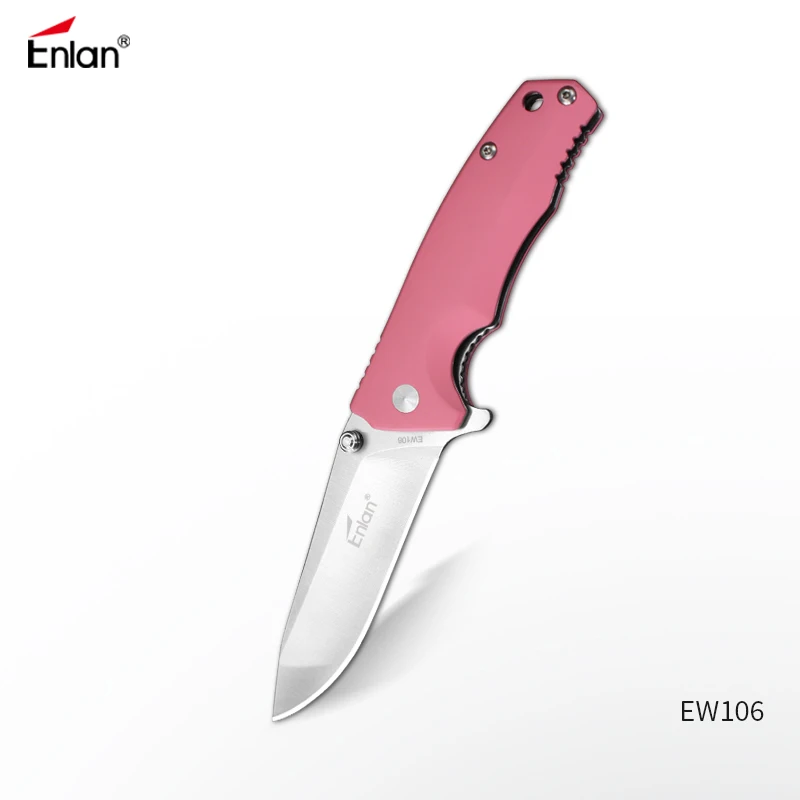 ENLAN EW106 Small Folding Knife 8Cr13mov Steel,Pink G10 Handle,58Hrc Survival Hunt Camping Tool Girl gift Knife Tactical Knives