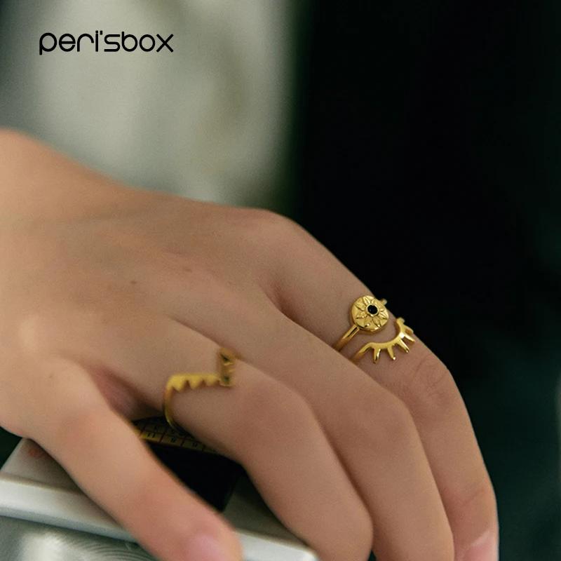 

Peri'sBox 3pcs/Set Black Rhinestone Eye Ring for Women Delicate Gold Stackable Ring Set Fashion Thin Stacking Ring Wholesale