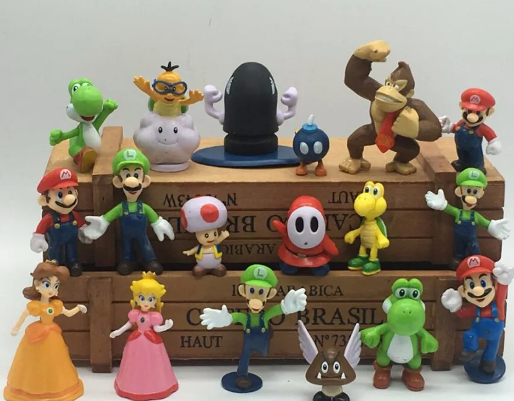 

18pcs/set 3-7cm Super Mario Bros PVC Action figures Toy Super Mario Luigi Peach Toad Dinosaur Doll