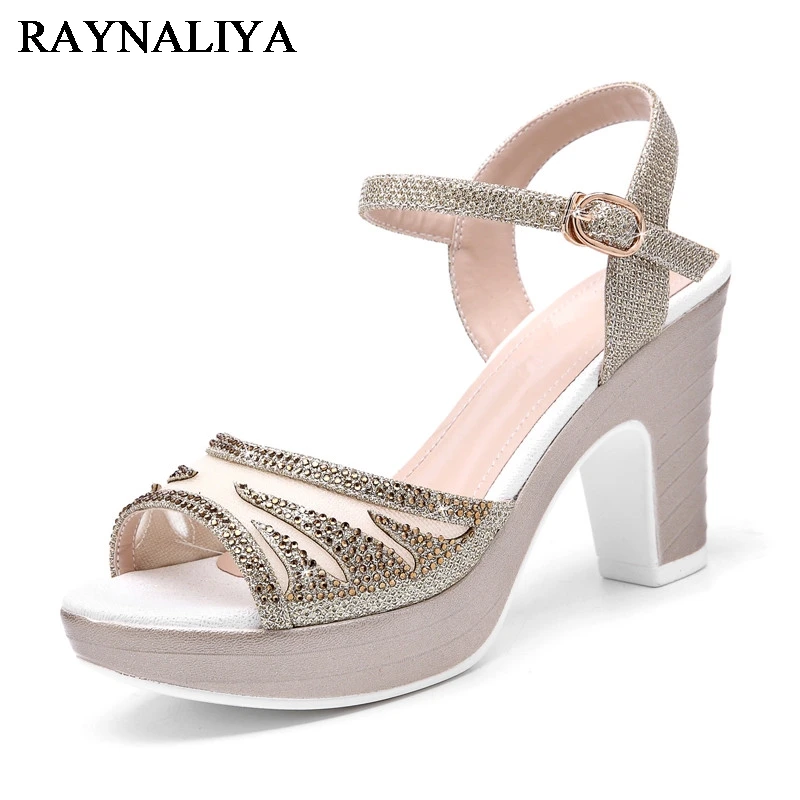 

Women Open Toe Office High Heels Sandal Shoes Ladies Fashion Thick Platform Belt Buckle Party Sandals Pink Gold YG-B0124