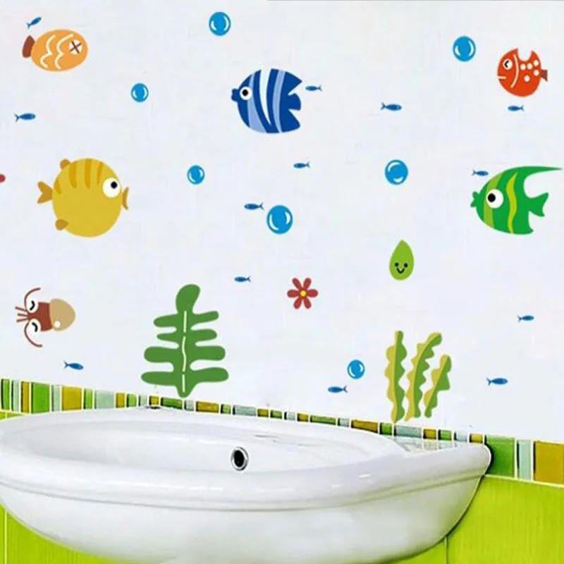 1 Set New Cartoon Bathroom Wall Stickers Seafood Spit Bubbles Children