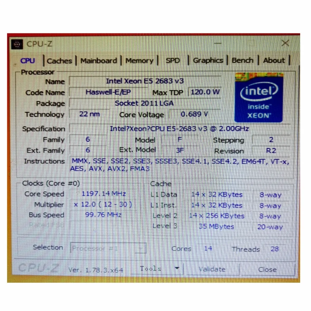 Ксеон E5-2683v3 Процессор 2,00 ГГц 14-Core E5 2683 V3 процессор 2683V3 DDR4-2133 FCLGA2011-3 TPD 120 Вт Ксеон e5 v3 1 год гарантии