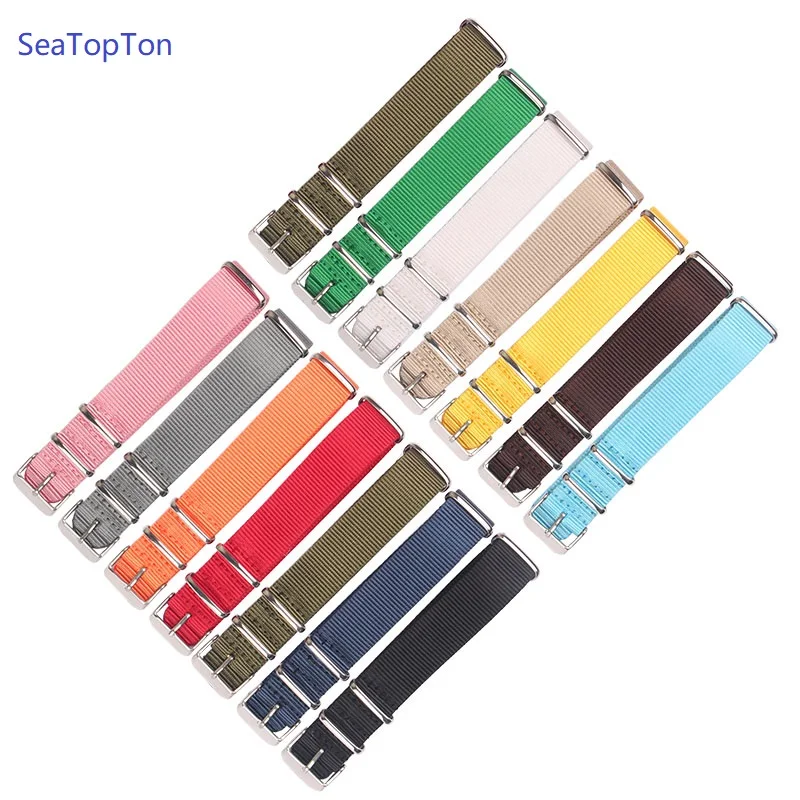 Durable Solid Color Nylon Watchband with Stainless Steel Buckle - Brown, Red, Black Strap Options