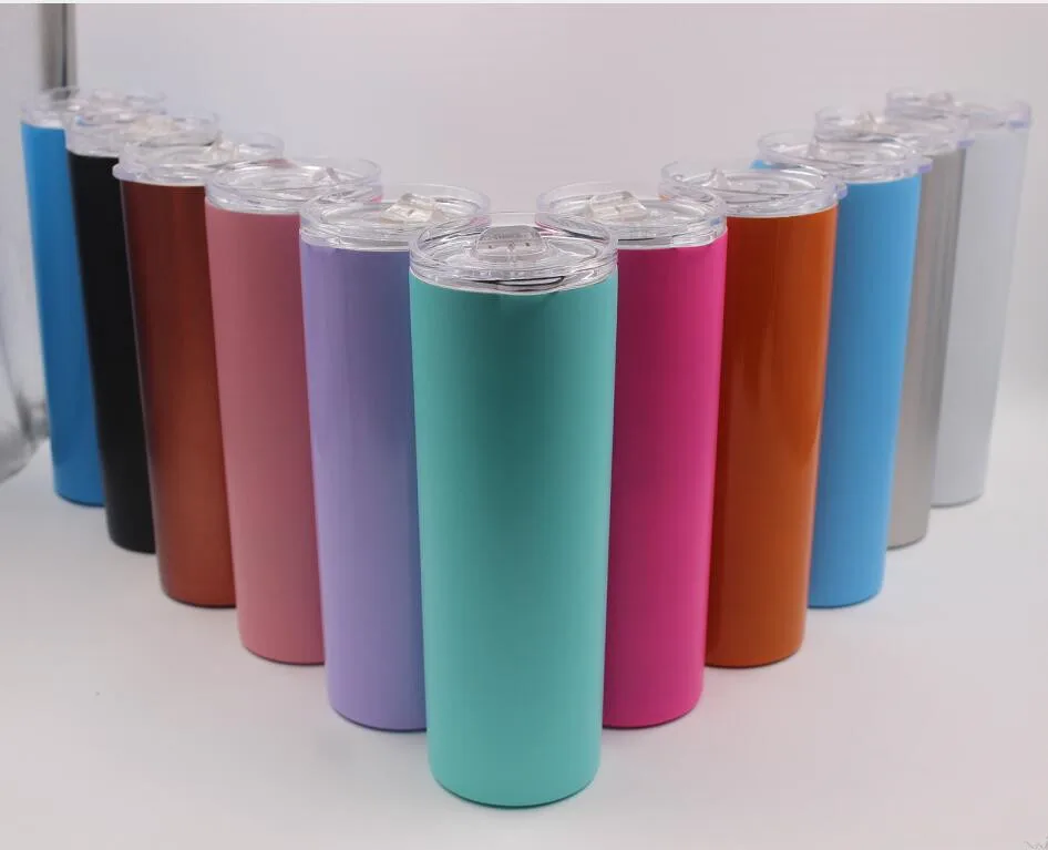 

20pcs 20oz Vacuum Tumbler Stainless Steel Skinny Tumbler Vacuum Insulated Straight Cup Beer Coffee mugs with straws & lids