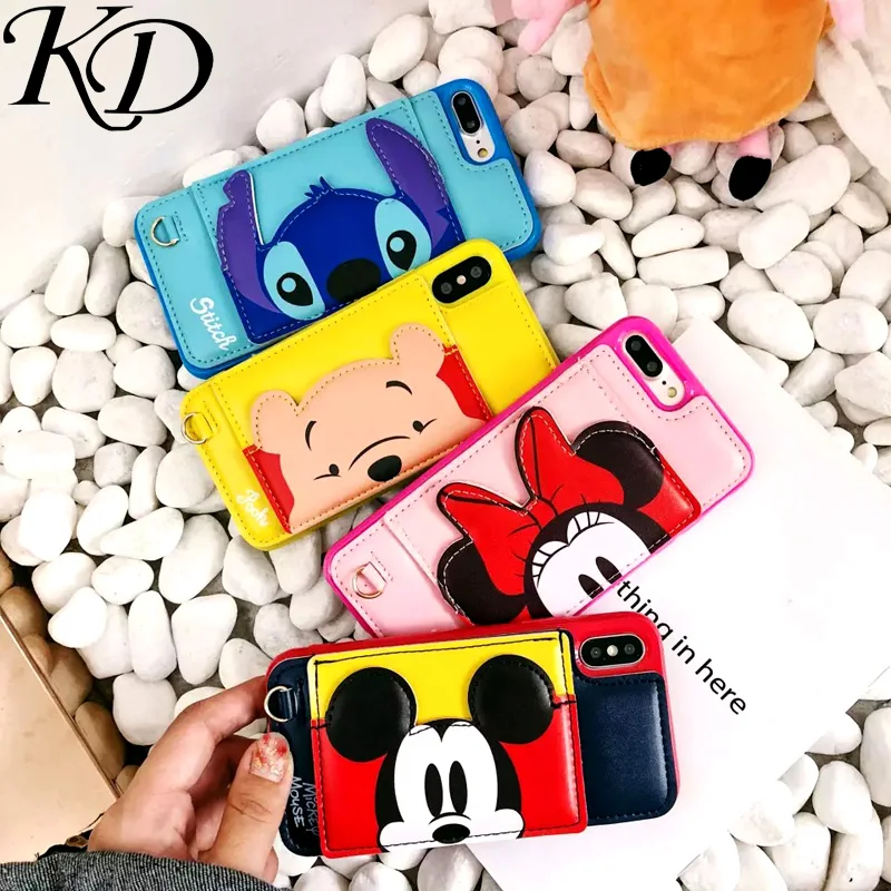 Phone Cases For iphone 6 6S 7 8 Plus X XS XR MAX Pop 3D Bracket Stitch Minnie Mickey Winnie Wallet Leather Hold Card Cover Case |