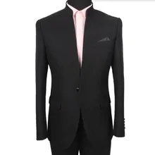 Hot sale men suits fashion Black Men’s wedding mandarin collar Tuxedos Suits handsome formal prom suits(Jacket+Pants)
