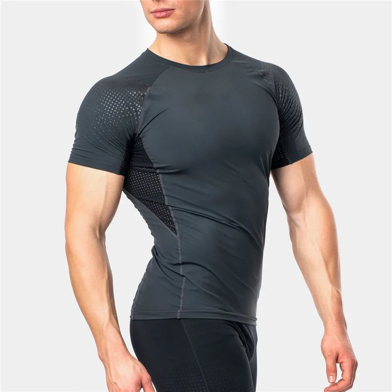 

Summer Quick Dry Slim Fit Tees Men Patchwork T Shirts Compression Shirt Tops Bodybuilding Fitness workout Short Sleeve T Shirt