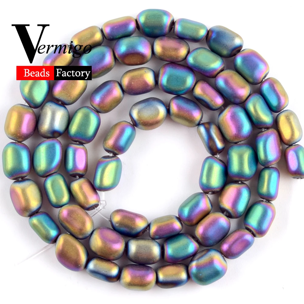 

Free Shipping Natural Stone Beads Matte Multicolor Hematite Mineral Spacer Loose Beads For Jewelry Making 5x8mm Diy Bracelet 15"