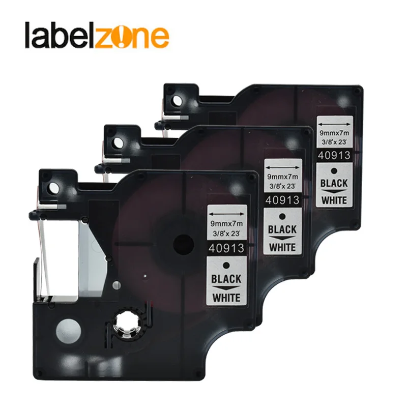 3pcs Compatible Dymo D1 Label Tape 40913 Black on White 9mm Label