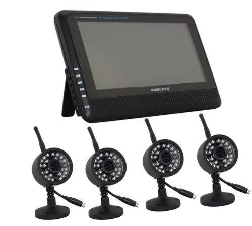 HBUDS цифровой Беспроводной DVR безопасности Системы, SD карты Запись с 7 дюймов ЖК-дисплей монитор, 4 длинный диапазон Ночное видение камеры(черный
