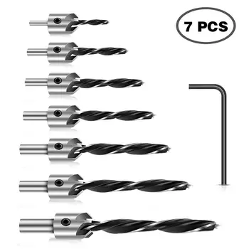 

Firya 7 PCS Countersink Drill Bit Set with One Hex Key High-Speed Steel Adjustable Carpentry Reamer Plated for Wood DIY 3-10mm