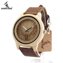 BOBO BIRD A27 Skeleton Watch With Deer Buck Head Design Bamboo Wood Quartz Watches With White