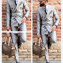 Изготовленный на заказ Светло-серый двубортный смокинг жениха 2 шт. мужские свадебные костюмы для выпускного вечера шафер Жених костюм Блейзер masculino