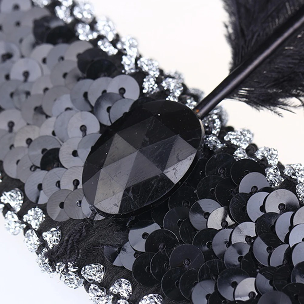 Vintage Feather Headband Shining Sequin Performance Costume Hairband Headpiece (3)