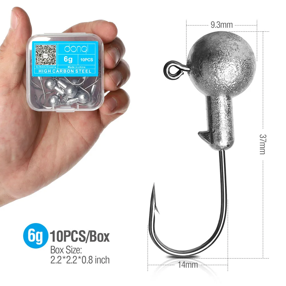 10pcs 6g DONQL 10 шт./компл. приманка со свинцовым джиг рыболовный крючок углерода Сталь рыболовный крючок для Мягкая приманка в виде червей 1g-20 г колючий карп рыболовные крючки - Цвет: 10pcs 6g