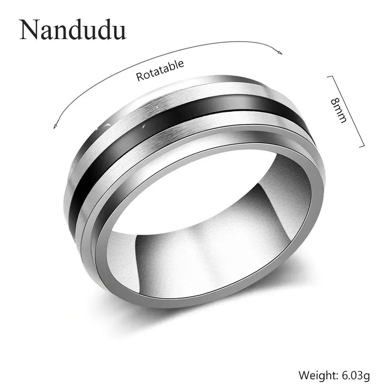 

Nandudu 8mm Men Ring Rotatable Stainless Steel Ring Unisex Wedding Band for Women Exquisite Statement Antique Anillo R2083