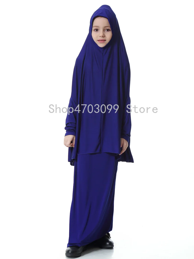 

Girls Prayer Garment Set Abaya Jilbab Dress Jellaba Islamic Clothing Hijab Skirt Soft Stretch