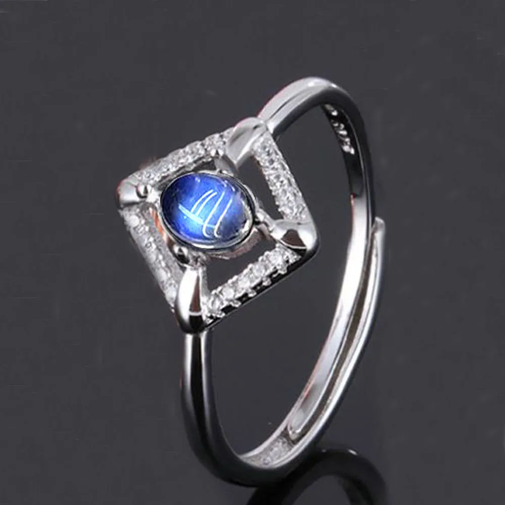 

S925 Sterling Silver Open Ring 4*6MM oval natural Moonstone Sterling Silver exquisite female Wedding Silver Luxury Jewelry AS6