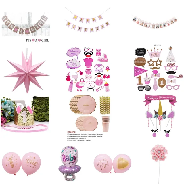 Us 0 57 20 Off 1st Birthday Party Decorations Girl Pink Birthday Gift Banner Table Skirt Balloons One Year Old Baby Shower Party Supply In Party Diy