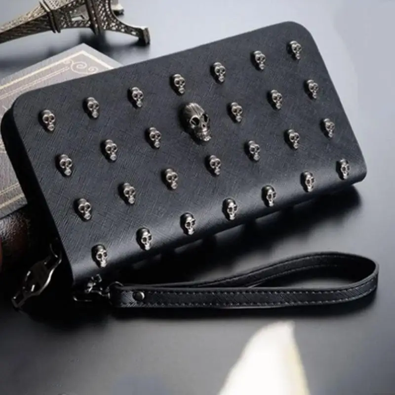 

New Fashion Women Lady Long Wallets Purse Female black punk style skull PU Leather Feminina for Coin Card Clutch Bag