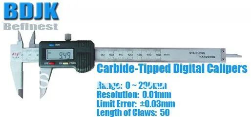 

0~200mm Carbide-Tipped Digital Venier Caliper / Calipers / Measuring Tool / Instrument with 0.03mm Limit Error